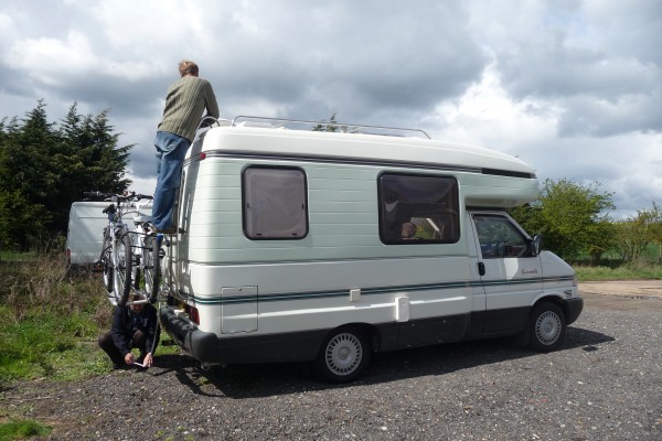 Loading the bikes and checking Eileen's dimensions
