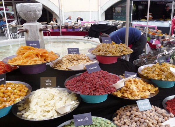 Dried fruits in the Annecy market