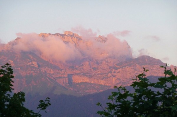 Sunset over Lake Annecy from our campsite