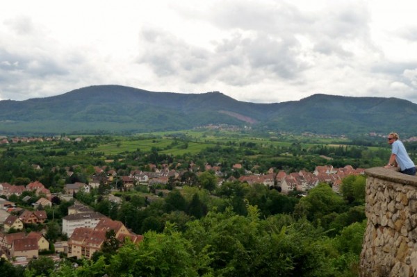 The view over Obernai towards the Vosges Mountains