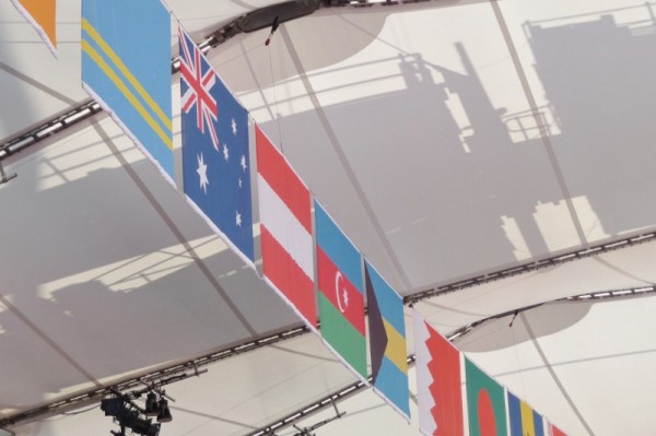 National flags above us in the Olympic stadium