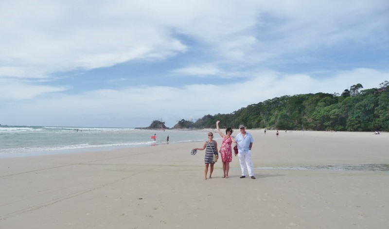 Laura, Athena and Nial on Byron Bay beach