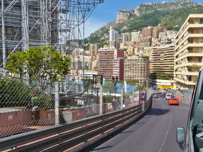 On theGrand Prix circuit, on a bus....