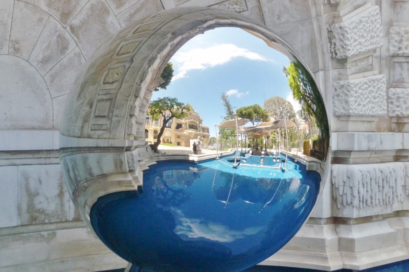 Casino gardens mirrored in a ball