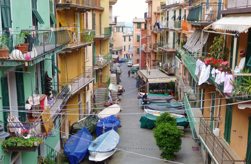 Manarola where the boats have to be pulled right up in to the main street