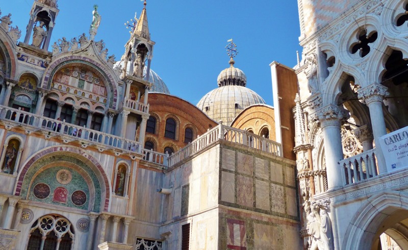 Looking up at the Basilica San Marco