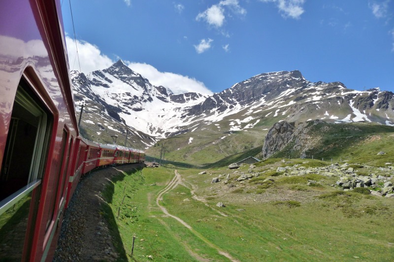 On the Rhätische Bahn heading up the Bernina Valley