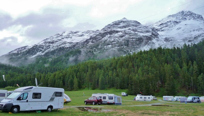 New snow above the campsite in St Moritz