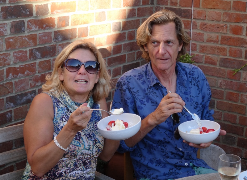 Laura and Rick enjoying strawberries and clotted cream