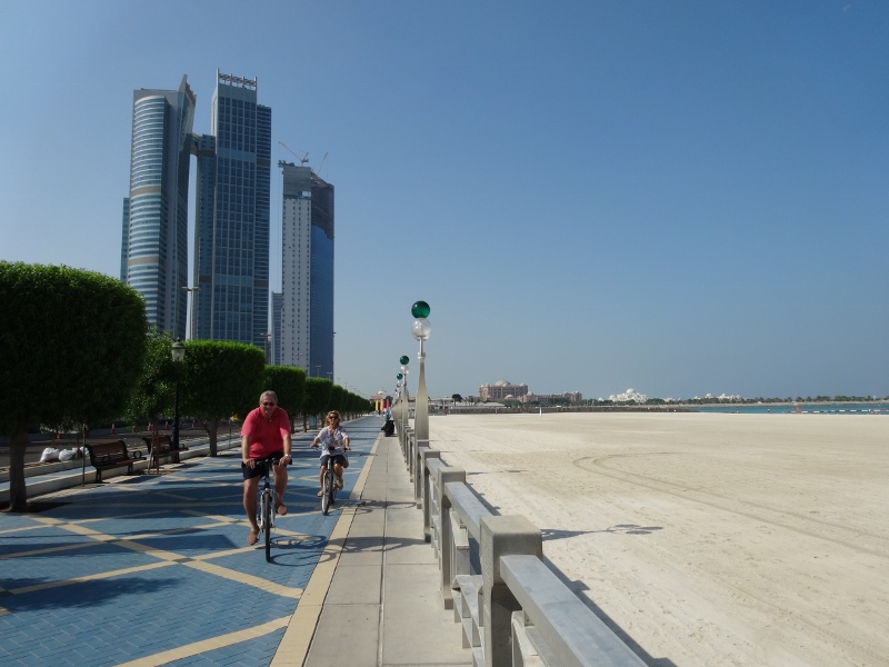 Ramsay and Laura cycling the Corniche Abu Dhabi