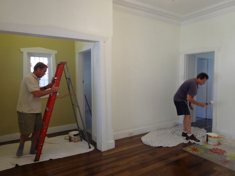 Rodney and Dino hard at work in the dining room
