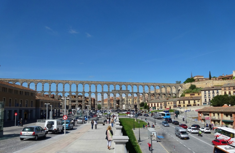 Our first view of the aqueduct in Segovia