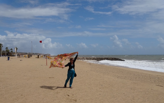 On the windy beach at Quarteira
