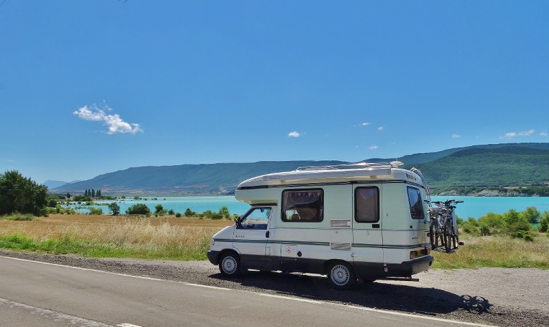 Eileen beside the Embalse de Yesa