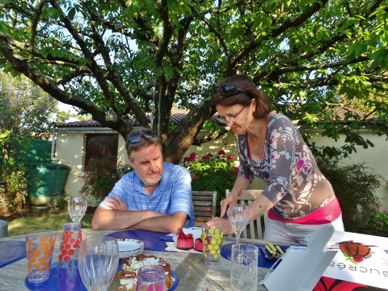 Kevin and Julia under the cherry tree in Le Fenoulier 