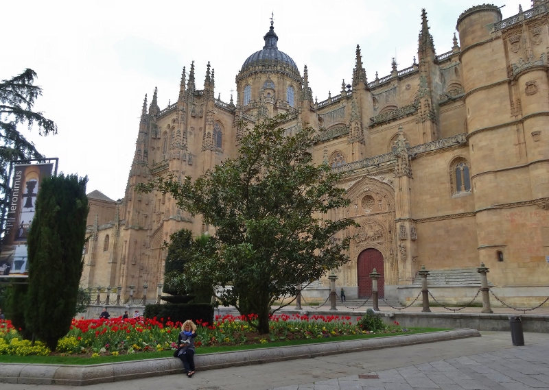 Sitting amongst the tulips by the Cathedral Nueva 