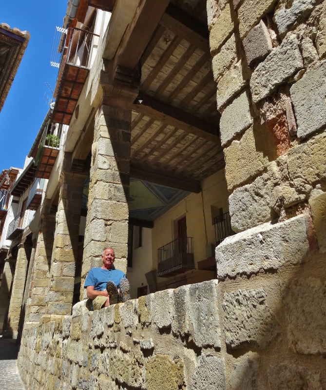 David found a good sunny spot out of the wind in Morella