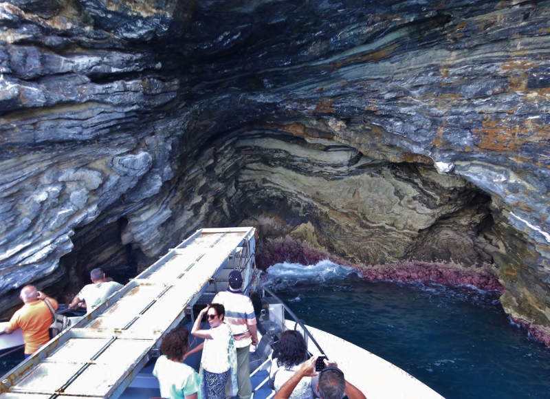 Pointing the bow of the boat into a cave