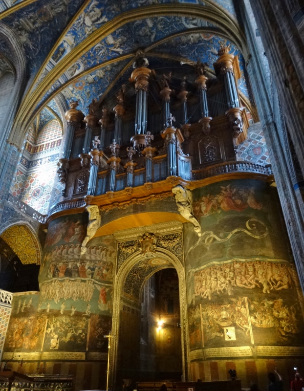 The massive organ built in 1734, above the gruesome murals