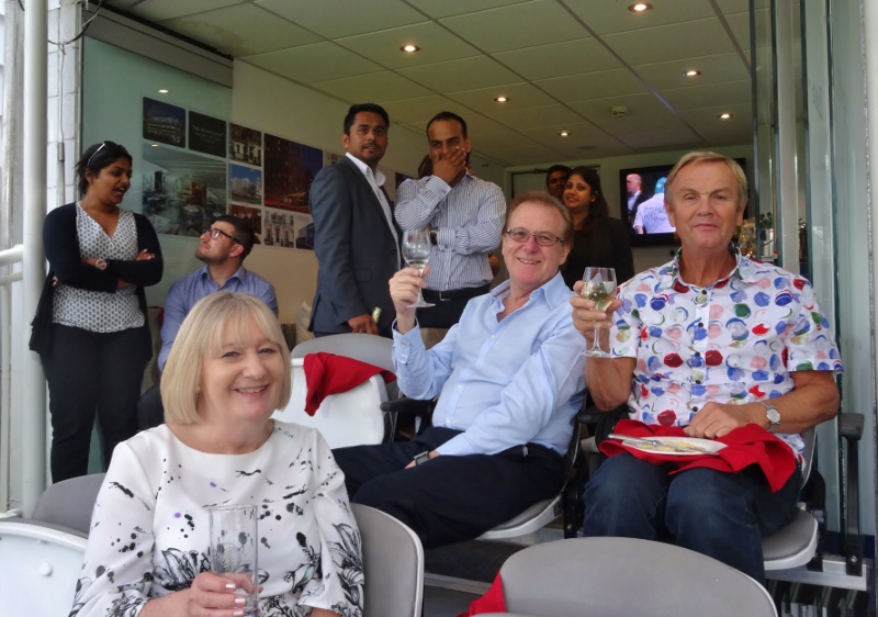 Christine, Fred and Rodney enjoying the match and the drinks at Lords