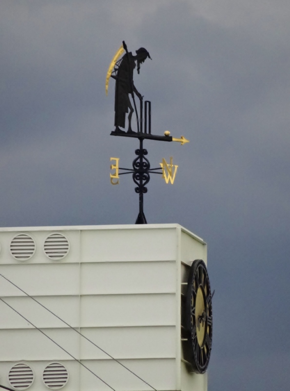 Father Time removing the bails from a wicket at Lords Cricket Ground (