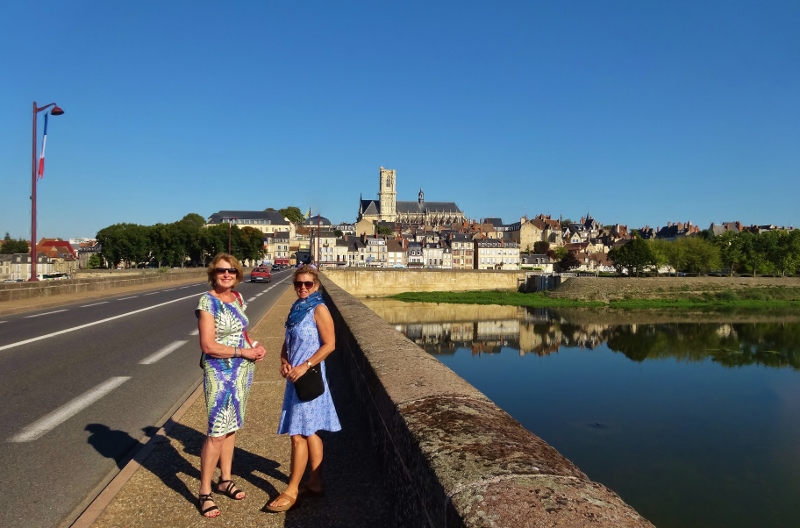  Lindy and Laura crossing the bridge into Nevers 