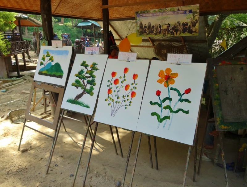 Some of the day's artwork by elephants