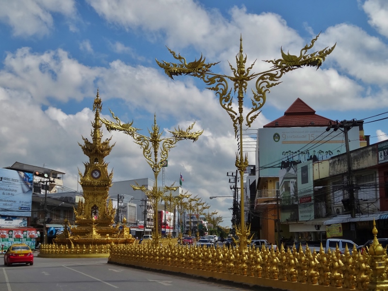 Overly ornate street lamps in Chiang Rai