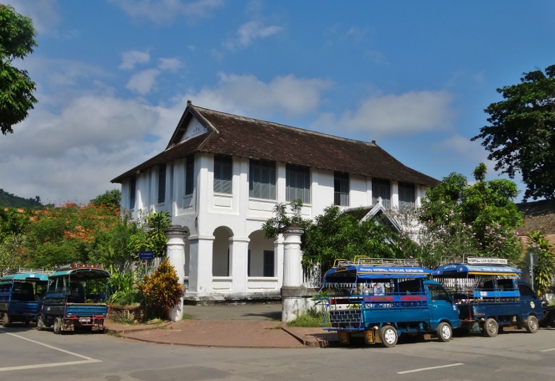 Blue jumbos or mini-trucks in Luang Prabang