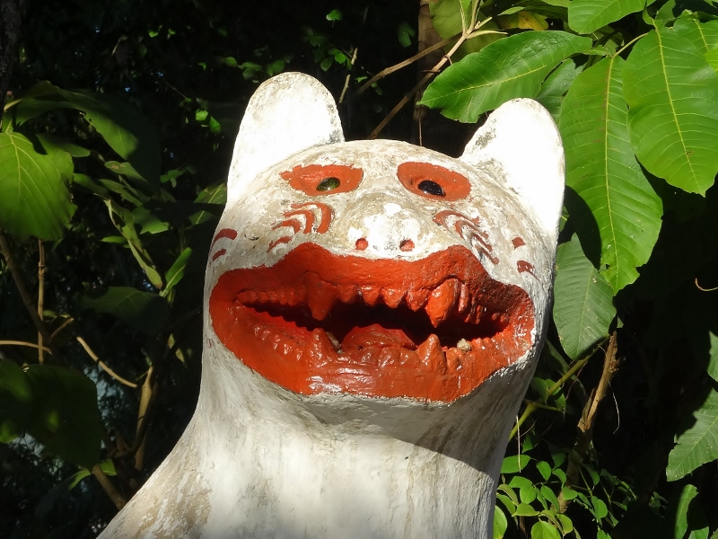 A cat with too much lipstick at Wat Xieng Thong, Luang Prabang