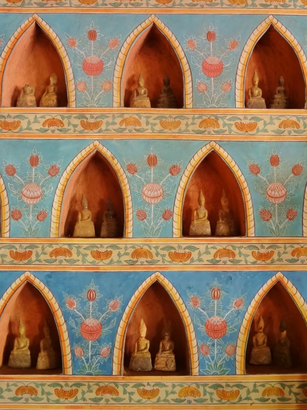 The whole wall was full of Buddhas in Wat Si Saket in Vientiane