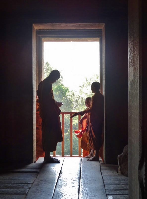 Monks inside Angkor Wat