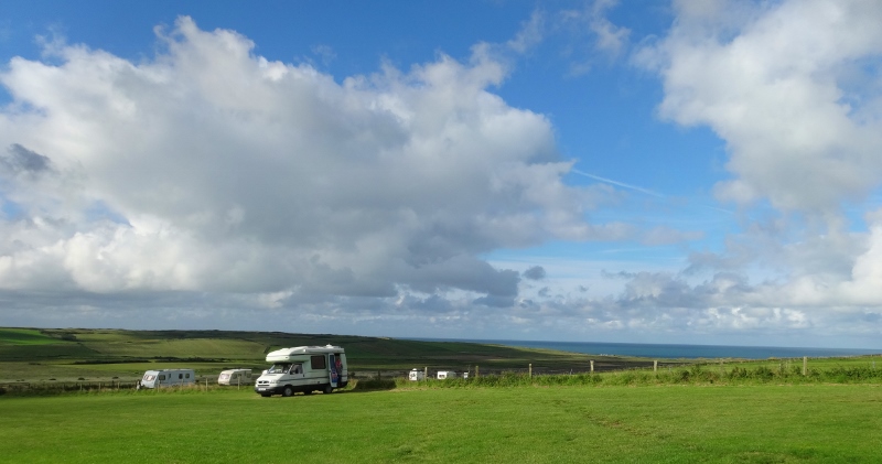  Eileen under a big sky at the Newton Farm campsite in Wales 